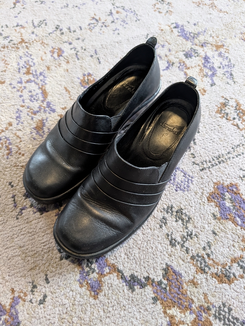 DANSKO Aubrey Pleated Leather Slip On Clogs Wedge Shoes Black EU 38/7.5-8